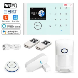 Coupon Tuya WiFi Alarm System Security Kit Wireless GSM Burglar Alarm Multifuctional Anti-theft Home Surveillace System Work with Alexa Google