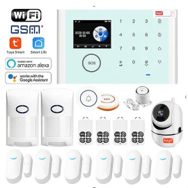 Coupon Wireless GSM Burglar Alarm Tuya Smart Home WiFi Alarm System Kit Multifuctional Anti-theft Security Device Kit with Alexa Google