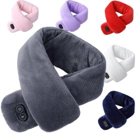 Coupon 2023 Massage Heated Scarf USB Charging Smart Heating Vibration Waterproof Thick Warm Solid Color Scarf Plush Collar Scarves for Women Men Winter