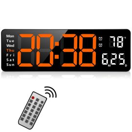 Coupon AGSIVO 13 Inch Digital Wall Clock Large LED Display with Remote Control / Automatic Brightness / Indoor Temperature / Date / Week / 12/24H For Home Office Classroom