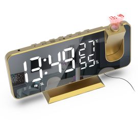 Coupon AGSIVO 7.4″ LED Digital Projection Alarm Clock With FM Radio / Rotating Projector / Mirror Surface / Temperature Display / Humidity Display / Snooze / External USB Charger
