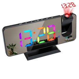 Coupon AGSIVO LED RGB Digital Projection Alarm Clock with 180° Rotatable Projector / 11 Colors / Mirror Surface / Snooze / 6-Level Brightness Dimmer / Clear LED Display / USB Charger For Bedroom Living Room