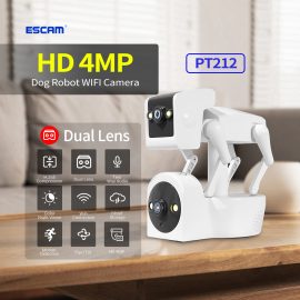 Coupon ESCAM PT212 Dog Robot 4MP HD WiFi Camera H.265 Color Night Vision Motion Detection Two Way Audio PTZ IP Camera for Home Surveillance Security EU Plug