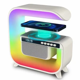 Coupon Multifunctional RGB Bedside Lamp With Bluetooth Speaker Alarm Clock 10W Wireless Charging Subwoofer RGB Light