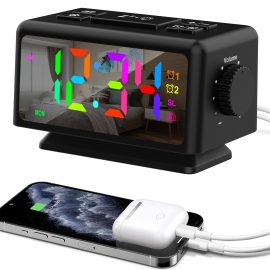 Coupon AGSIVO RGB Digital Alarm Clock FM Radio Dual Alarm Clock with Snooze / Dynamic RGB Display / 12/24H / Date / External USB Charging For Home & Office