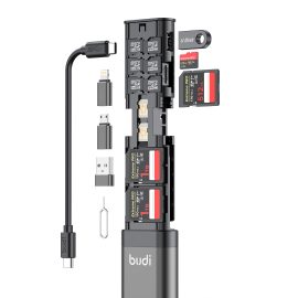 Coupon BUDI Multifunctional 9-in-1 SD Card Reader Cable and USB 3.0 Type-C Phone and External Camera and Computer Adapter with OTG Sync Charging and 5Gbps Transfer Memory Card High Speed Card Reader