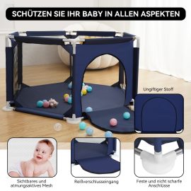Coupon Comomy 6 Sided Baby Playpen for Babies Baby Playard Infants Toddler 6 Panels Safety Folding Indoor Outdoor Kids Play Pens Baby Fence Game Toy Pool Tent