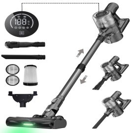 Coupon Proscenic P12 Cordless Stick Vacuum Cleaner Powerful 30Kpa Suction Long Battery Life LED Floor Brush Detachable Roller Brush HEPA Filtration Quiet Operation