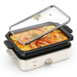 Coupon EU Direct CalmDo 1400W 3.4L Electric Foldaway Skillet Grill Combo Multi functional Electric Skillet Nonstick with Lids Adjustable Temperature Electric Frying Pan with Removable Healthy Eco Non Stick Coating
