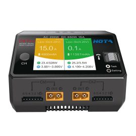 Coupon HOTA D6 Pro AC 200W DC 650W 15A+2 Dual Channel Lipo Charger With Wireless Charging for NiZn or Nicd or NiMH Battery