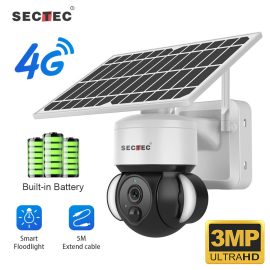 Coupon SECTEC 4G Solar Floodlight Camera 3MP HD Surveillance Cam Motion Detection Color Night Vision Two way Audio IP66 Waterproof for Outdoor Security Monitoring