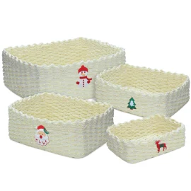 Coupon KING DO WAY 4PCS Christmas Handmade Woven Storage Basket Set Durable Eco-friendly Storage Basket – White