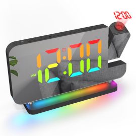 Coupon AGSIVO LED RGB Projection Digital Alarm Clock with Mirror Surface 10 Color Night Light Brightness Adjustable 12/24H For Home Bedroom Office