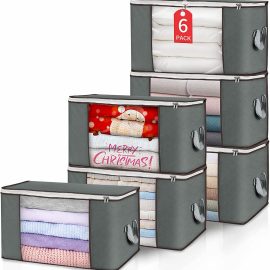 Coupon AGSIVO 6 Packs 90L Large Storage Bags Clothes Organizer Storage Containers with Durable Handles Thick Fabric for Clothing Blanket Comforters Bed Sheets Pillows