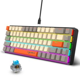Coupon HXSJ K88 68 Keys Wired Mechanical Gaming Keyboard Blue Switch RGB USB Type-C 60% Layout Gaming Keyboard for PC Laptop Computer