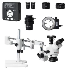 Coupon MUSTOOL 3.5X 7X 45X 90X Double Boom Stand Zoom Simul Focal Trinocular Stereo Microscope+41MP Camera Microscope For Industrial PCB Repair