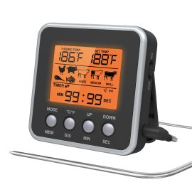 Coupon AGSIVO Digital Food Oven Meat Thermometer With Probe Timer Alert Backlight Outdoor Grill Cook Barbecue Kitchen Cooking BBQ Thermometer