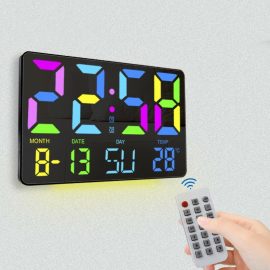 Coupon AGSIVO Large RGB Rainbow Digital Wall Clock Alarm Clock Large LED Display with Snooze / Remote Control / Automatic Brightness / Indoor Temperature / Date / Week / 12/24H For Home Office Classroom