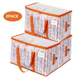 Coupon 3pcs Extra Large 92L Heavy Duty Clear Moving Bags with Fixed Shoulder Strap Zipper Closure Foldable Water and Stain Resistant Stylish Storage Tote Bag Perfect for Going Out