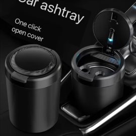 Coupon Car Ashtray Multifunctional with Cover Home Smoke Bucket with LED Light Car Portable Ashtray Smokeless Auto Ashtray Holder