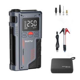 Coupon SUITU Jump Starter with Air Compressor Car Emergency Starting Power Supply 150PSI Car Air Pump All In One Machine Fast Inflation with LED Lighting