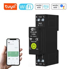 Coupon Tuya WiFi Intelligent Circuit Breaker ON OFF Timing Photovoltaic Bidirectional Metering Energy Meter Automatic Reclosing Protector with Metering and Prepaid Function Compatible with Alexa and Google Assistant for Voice Control