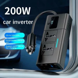 Coupon 200W Car Power Inverter 12V to 110V/220V Socket PD Fast Charge USB Power Converter LED Digital for Laptops Smartphones Tablets – 12V to 220V