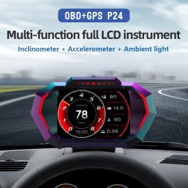 Coupon Car Head Up Display OBD+GPS Speedometer with 5 Alarm Functions Tachometer Water Temp Fuel Consumption Slope Meter