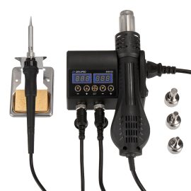 Coupon [EU Direct]Drillpro 2 in 1 750W 220V Soldering Station with Hot Air Heater and Iron Dual LCD Digital Display Compact Design and Automatic Cooling Suitable for BGA SMD PCB IC Repair