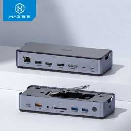 Coupon Hagibis 15 in 1 USB-C Docking Station Type-C to 8K HDMI-Compatible Triple Display M.2 SSD PD3.0 RJ45 15 in 1 USB C HUB for PC Laptops