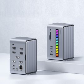 Coupon Hagibis U100Pro RGB Strip Light USB-C Docking Station with Dual HD / PD100W USB-C / M.2 SSD Enclosure / Ethernet / SD/TF Card Slot / 3.5mm Audio / USB Hubs Support Two-host Connection for Laptop Macbook Pro