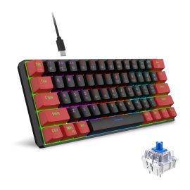 Coupon HXSJ V900RB 61 Keys Wired Gaming Mechanical Keyboard Cyan Switch LED Light 60% Layout Type-C Wired Gaming Keyboard for Home Office Gamer