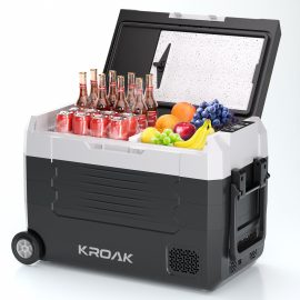 Coupon KROAK 12 Volt Refrigerator 12V Car Fridge 45L -4℉~68℉ Freezer Compressor Cooler 12/24V DC & 100-240V AC,Removable Divider, Car Fridge For Car, Camping, Travel, Fishing, Outdoor or Home
