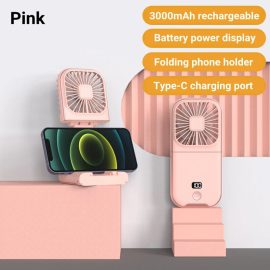 Coupon Mini Portable Outdoor Hand Fan Hanging Neck Fan USB Charging 3000mAh Battery Powered 180° Folding Wireless Table Air Cooling Fan