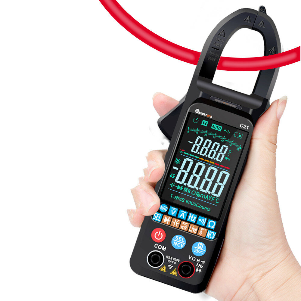 Coupon MUSTOOL C21 AC/DC Current Voltage Digital Clamp Meter Large Color Screen NCV 6000 Counts True RMS Automatic Measurement Smart Digital Multimeter