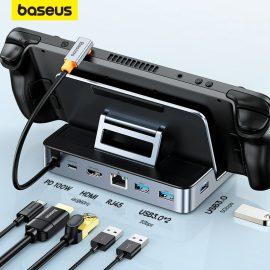 Coupon Baseus USB C Docking Station for Steam Deck Nintend Switch Type C to 4K at 60Hz HD Gigabit Ethernet USB 3.0 Hub