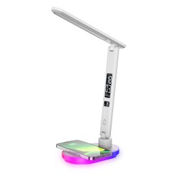 Coupon Foldable Multifunction LED Desk Lamp with Wireless Charger Touch Dimmable Table Lamps 5 Brightness Levels with USB Port,LCD Clock Display,RGB Night Light,