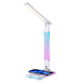 Coupon Foldable Multifunction LED Gaming Desk Lamp Dimmable Reading Light with RGB Ambient Light and Wireless Charger
