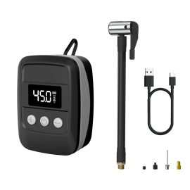 Coupon Mini Portable Bicycle Pump Air Inflator 120PSI Type-C Rechargeable Bike Pump For Bike Schrader Presta Tires With Digital Display