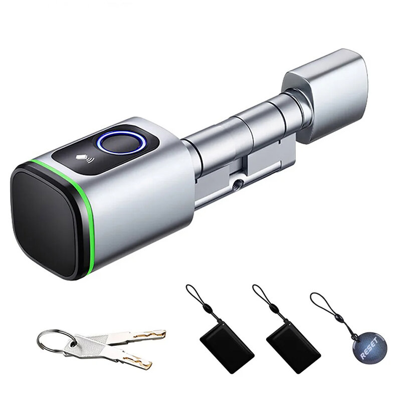 Coupon Tuya BLE Smart Electronic Door Lock DIY Cylinder Core Fingerprint APP Keys IC Card Unlock for Home Hotels Security Silver Color