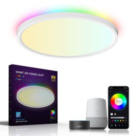 Coupon 30W Smart LED Ceiling Light Dimmable Ceiling Light Fixture 2700K~6500K,RGB Ambient Light Work with Alexa Google Home for Bedroom Living Room