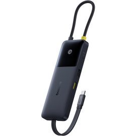 Coupon Baseus Nomos 6 in 1 Type C Docking Station with On or Off Switch Built in USB C Cable Multiports USB Adapter with USB3.2 USB2.0 USB C3.2+2 4K at 60Hz PD 100W