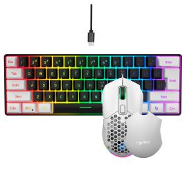 Coupon HXSJ Wired Keyboard and Mouse Set 61 Keys Gaming Keyboard 7 Colours backlight 4 DPI Stages White/Black Mouse