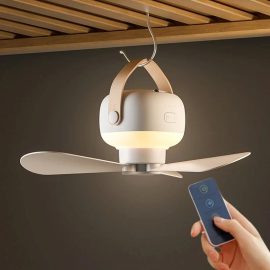 Coupon Portable Ceiling Fans 3600mAh or 7200mAh Outdoor Camping Fan with Remote Control LED Lighting Tent Ventilator Cooler Rechargeable Electric Fan