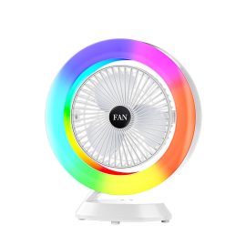 Coupon USB Rechargeable Air Circulator Fan 3 Speeds with Colorful Light Desk Fan Small Cooling Fan for Living Room Dorm Office Quiet Fan