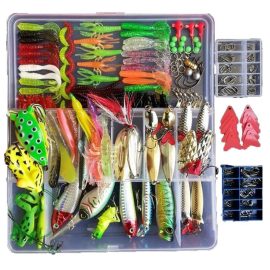 Coupon ZANLURE 270pcs Fishing Lures Kit Deep Dor Walleye and Pike Bass Trout Salmon Pike Rattle for Trout Bass Salmon Mixed Hard Baits Soft Rubber Worms Floating Hooks with Tackle Box and Pliers