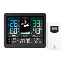 Coupon AGSIVO Weather Station Alarm Clock Wireless Indoor Outdoor Thermometer with Atomic Clock Forecast Station with Calendar and Adjustable Backlight