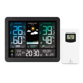 Coupon AGSIVO Weather Station Alarm Clock Wireless Indoor Outdoor Thermometer with Atomic Clock Forecast Station with Calendar and Adjustable Backlight