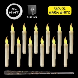 Coupon 12 Pack Halloween Floating Candles With Wand Remote Control Led Flame Loose Flickering Candle Home Hanging Candles Light