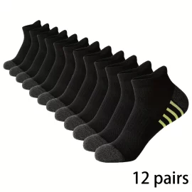 Coupon 12 Pairs Men’s Casual Stripe Socks,Soft Comfy Low Cut Elastic Ankle Socks,Fitness Sports Socks,Breathable Mesh Male Short Sock